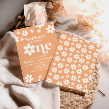 レトロデイジーワンフローラ1st誕生日招待状