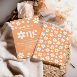 レトロデイジーワンフローラ1st誕生日招待状 招待状