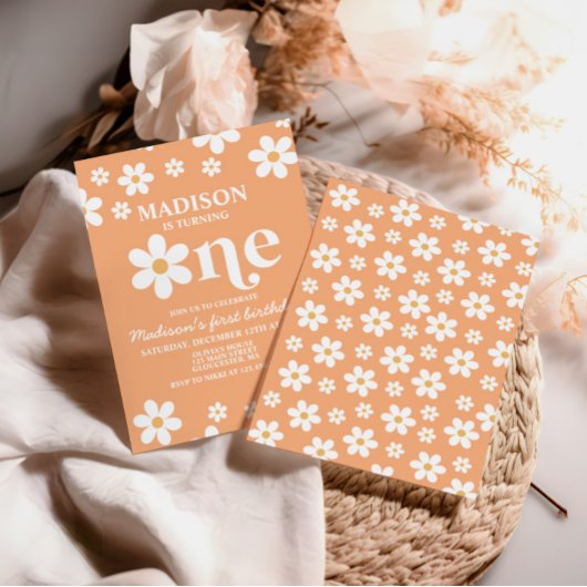 レトロデイジーワンフローラ1st誕生日招待状 招待状