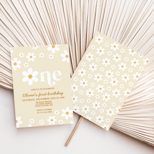 レトロデイジーワンフローラ1st誕生日招待状 招待状