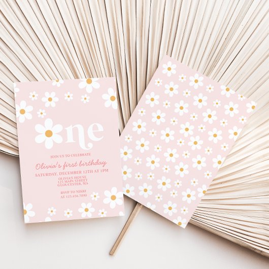 レトロデイジーワンフローラ1st誕生日招待状 招待状
