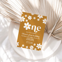 レトロデイジーワンフローラ1st誕生日招待状 招待状