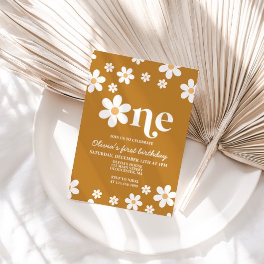 レトロデイジーワンフローラ1st誕生日招待状 招待状