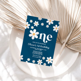 レトロデイジーワンフローラ1st誕生日招待状 招待状