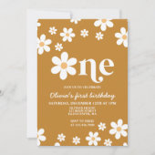 レトロデイジーワンフローラ1st誕生日招待状 招待状 (正面)