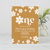 レトロデイジーワンフローラ1st誕生日招待状 招待状 (スタンド正面)