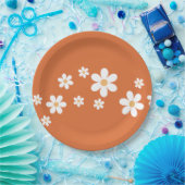 レトロデイジー光燃焼オレンジ色のフローラ紙プレート ペーパープレート (パーティー)