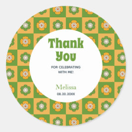 レトロデイジー市松模様にフローラグリーンサンキュー ラウンドシール