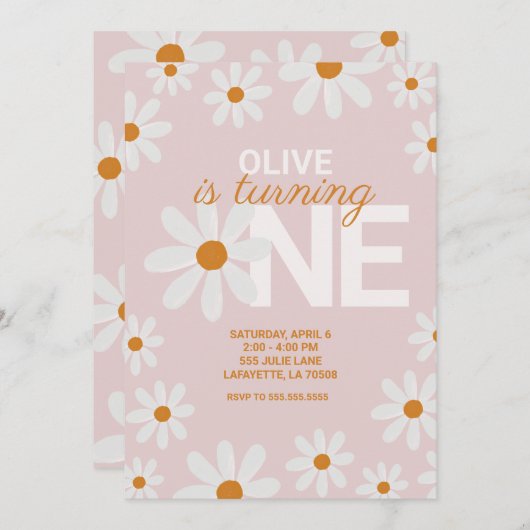 レトロデイジー最初のバースデーパーティ招待状 招待状 (正面/裏面)