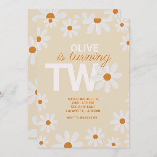 レトロデイジー第2バースデーパーティ招待状 招待状 (正面/裏面)