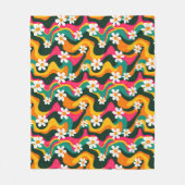 レトロデイジー花パタカラフルーン70sヒッピー フリースブランケット (正面)