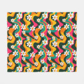 レトロデイジー花パタカラフルーン70sヒッピー フリースブランケット (正面(横))