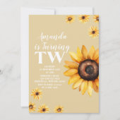 レトロデイジー花第2誕生日ひまわり 招待状 (正面)