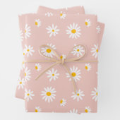 レトロデイジー花赤面ピンクベビーガール誕生日 ラッピングペーパーシート (インサイチュ)