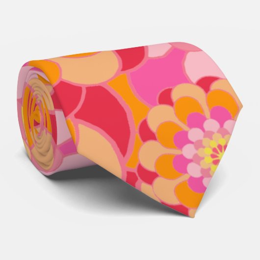 レトロデイジー花。オレンジ,赤,黄ガーリー, ネクタイ (ロール)