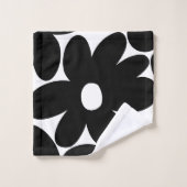 レトロデイジー花in白黒#1 #floral バスタオルセット (ウォッシュタオル)