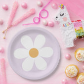 レトロデイジー薄紫ボー紙プレート ペーパープレート (パーティー)