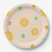 レトロデイジー誕生日カスタム紙プレート ペーパープレート (正面)