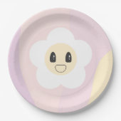 レトロデイジー赤面ピンクベビーガール誕生日 ペーパープレート (正面)