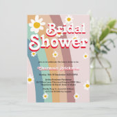 レトロデイジー赤面ピンクレインボーブライダルシャワー 招待状 (スタンド正面)