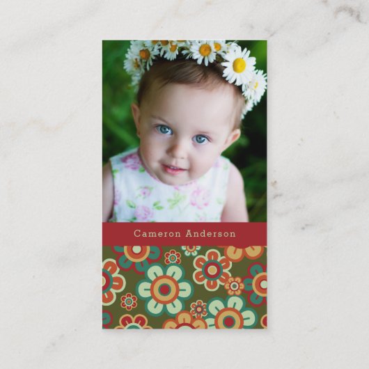 レトロデイジー開花とドットパターンフォトモンミー コーリングカード (裏面)