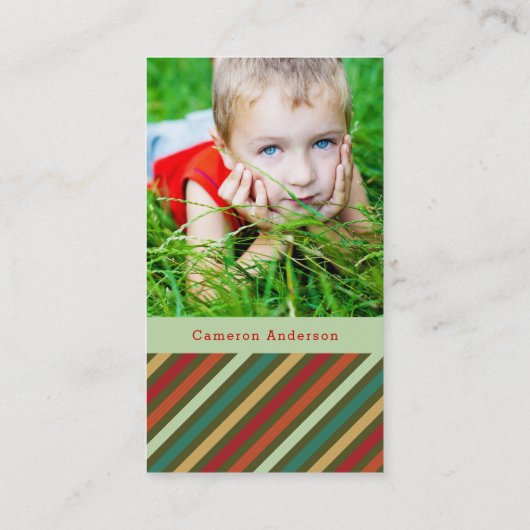 レトロデイジー開花ストライプとPatternフォトママ コーリングカード (裏面)