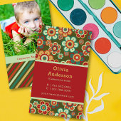 レトロデイジー開花ストライプとPatternフォトママ コーリングカード