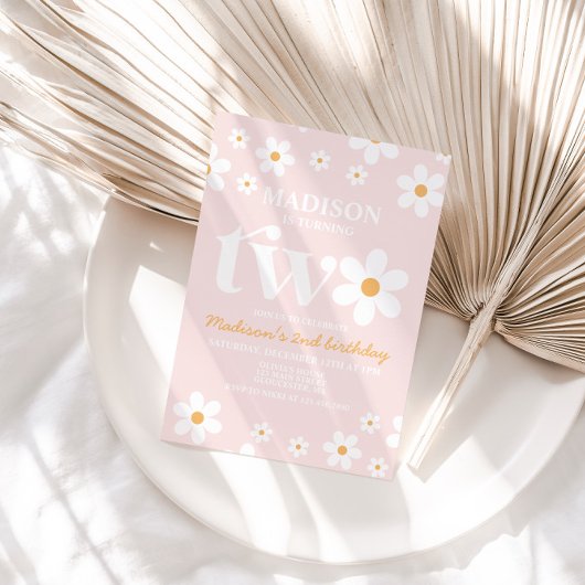 レトロデイジー2つのフローラ2nd誕生日招待状 招待状