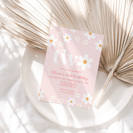 レトロデイジー2つのフローラ2nd誕生日招待状 招待状