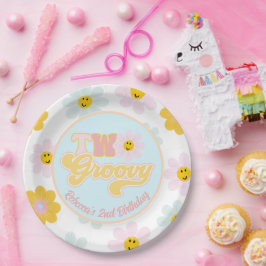 レトロデイジー2グルーヴィ誕生日カスタム紙プレート ペーパープレート