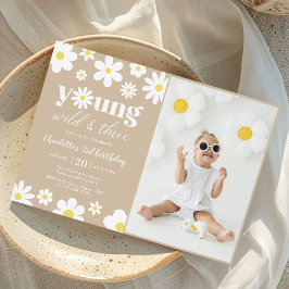 レトロデイジー3歳フローラ3歳の誕生日の写真 招待状