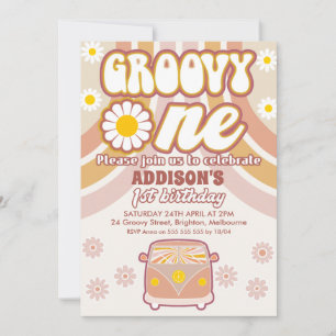 レトロデイジーCombi Groovy One 1st誕生日 招待状