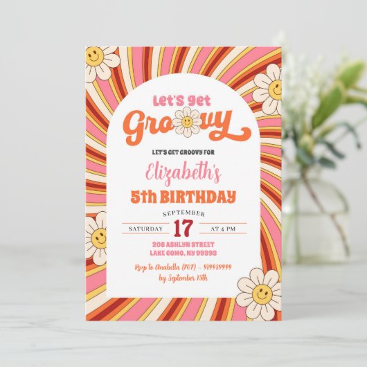 レトロデイジーGroovy 70の誕生日パーティーをゲットしよう 招待状 (スタンド正面)