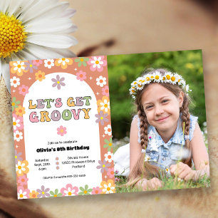 レトロデイジーGroovy Girl's Photo Birthdayパーティー 招待状