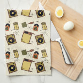 レトロデザインのT.V.のレコード キッチンタオル (四つ折り)