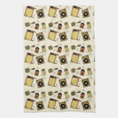 レトロデザインのT.V.のレコード キッチンタオル (縦)