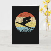 レトロデザインスキーギフトスローバックダウンヒルスキーヤー カード (黄色い花)