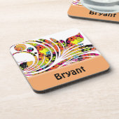 レトロデザインパーソナライズされたコルクコースターテンプレート コースター (左側)