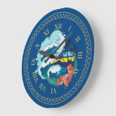 レトロデザインビーチ、ヤシの木、海 ラージ壁時計 (傾斜)