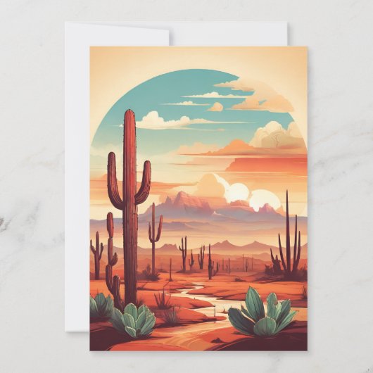 レトロデザートサボスランドスケープ結婚ズ 招待状 (裏面)