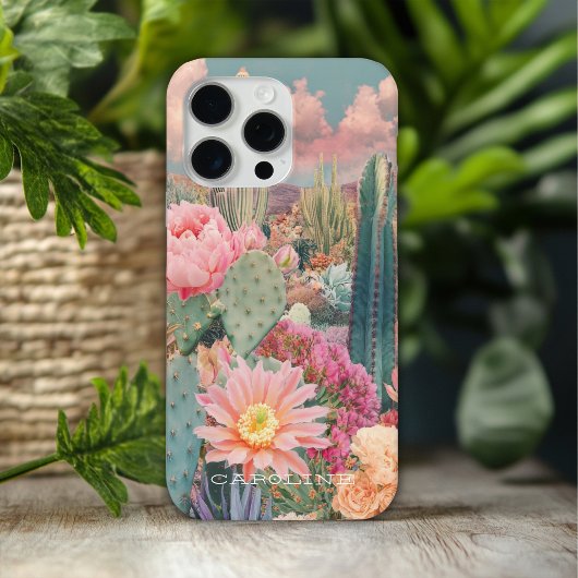 レトロデザートサボテン花柄 オーダーメイド 名前 Case-Mate iPhoneケース
