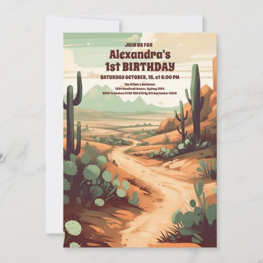 レトロデザートサボテン1st誕生日 招待状 (正面)