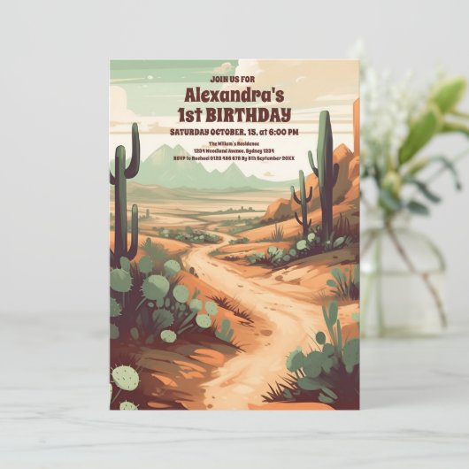 レトロデザートサボテン1st誕生日 招待状 (スタンド正面)