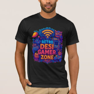 レトロデシゲーマーゾーンTシャツ – ネオンゲームデザイン Tシャツ