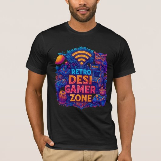 レトロデシゲーマーゾーンTシャツ – ネオンゲームデザイン Tシャツ (正面)