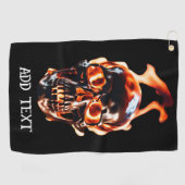 レトロデッド燃えるスケルトンスカルの火のDIY名 ゴルフタオル (横)