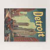 レトロデトロイトミシガン旅行ポスター ジグソーパズル (横)