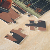 レトロデトロイトミシガン旅行ポスター ジグソーパズル (側面)