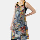 レトロデニムパッチワークとキノコ エプロン (インサイチュ)