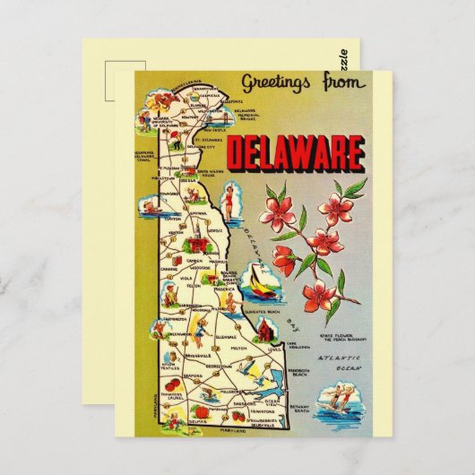 レトロデラウェア地図はがき ポストカード (正面/裏面)